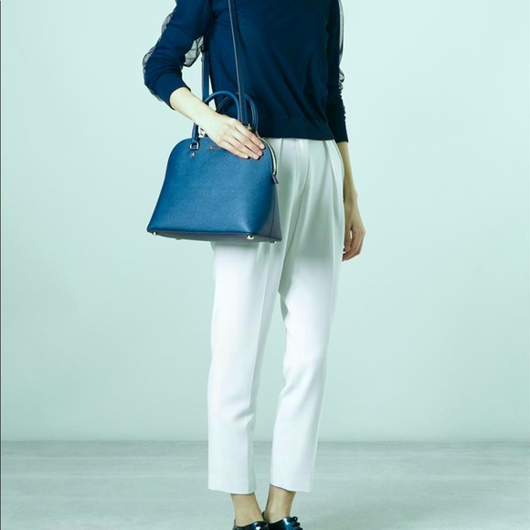 MICHAEL KORS Cindy Large Dome Crossgrain Blue Chambray Leather Satchel Purse Bag - Picture 13 of 14